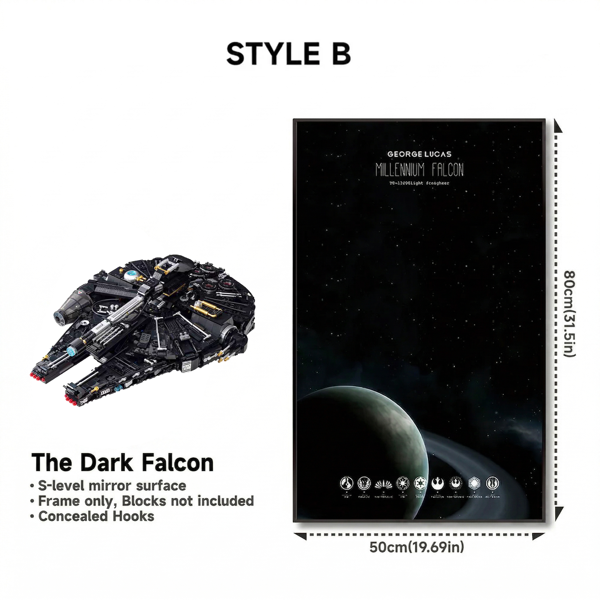 Wall-Mount Display Frame for LEGO® STAR WARS Dark Millennium Falcon 75389