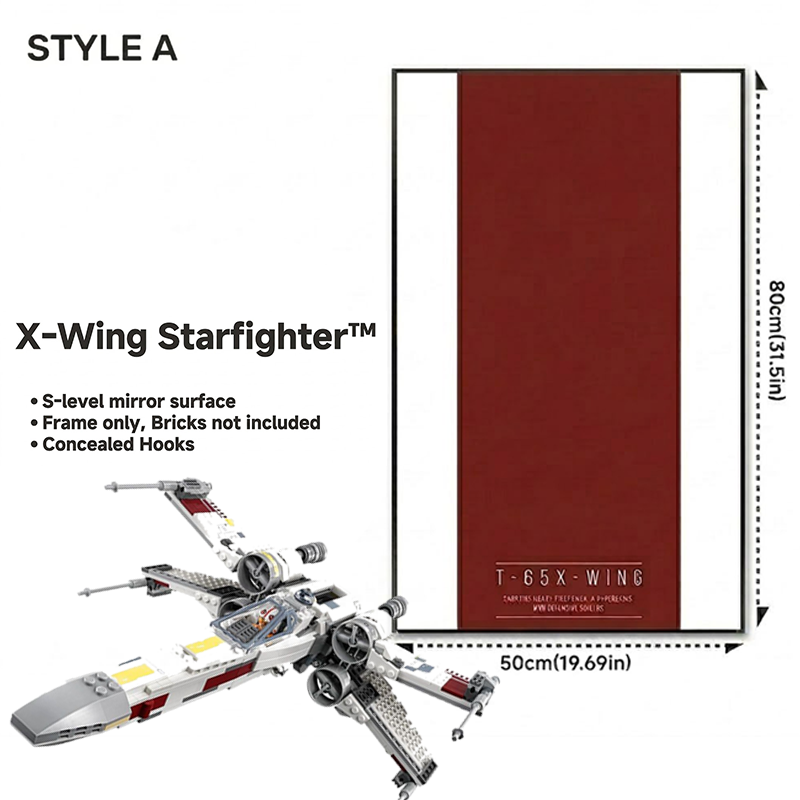 Wall-Mount Display frame for LEGO® STAR WARS X-Wing Starfighter 75355