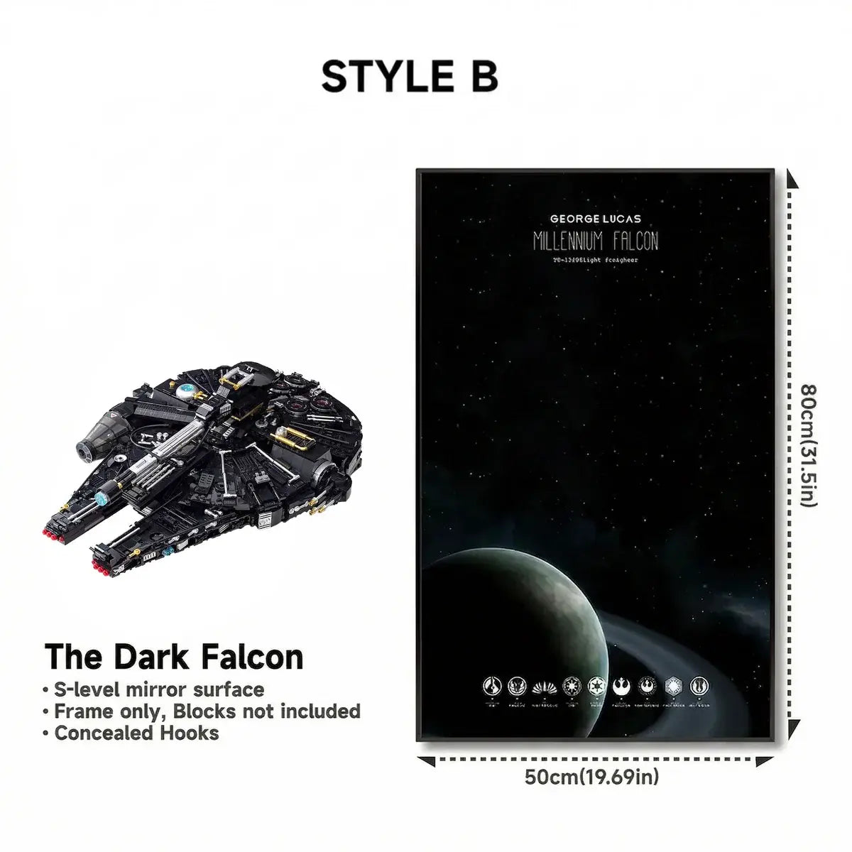 Wall-Mount Display Frame for LEGO® STAR WARS Dark Millennium Falcon 75389
