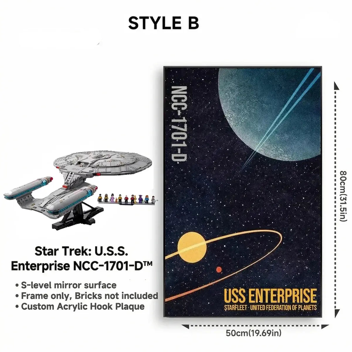 Wall-Mount Display Frame for LEGO® ICONS 10356 Star Trek: U.S.S. Enterprise NCC-1701-D™